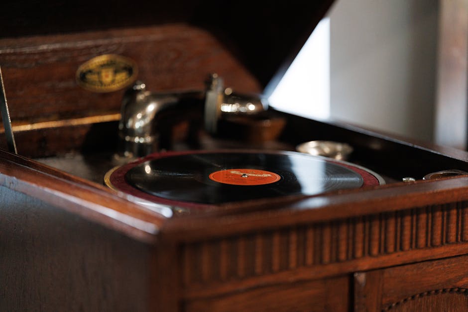 Vintage record player spinning vinyl