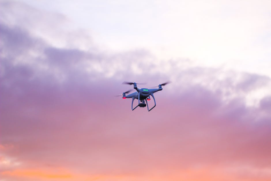 Drone flying at sunset