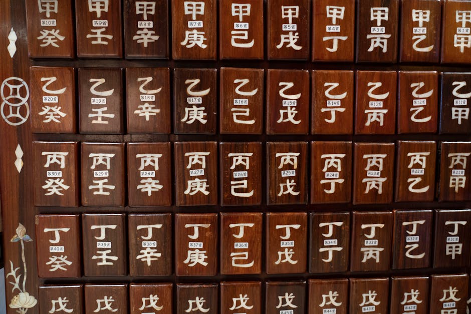 Antique Chinese tea cabinet displaying teaware